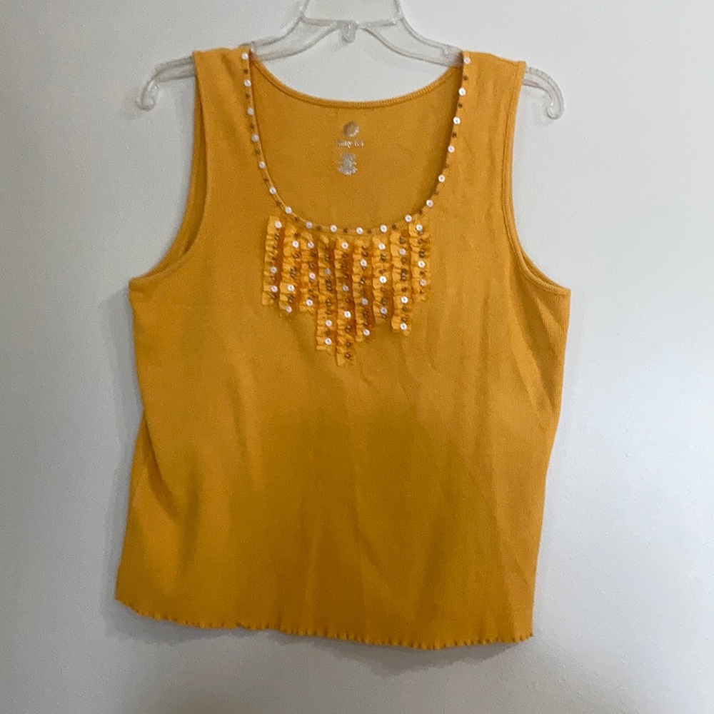 🇺🇸Ruby Rd. Shell Tank Top Size Large Beaded Wood and Shell